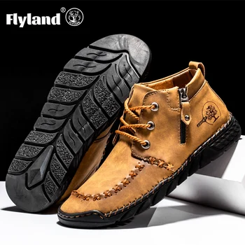 FLYLAND/ высококачественные мужские повседневные ботинки ручной работы из натуральной кожи, дышащая обувь для ходьбы, теплые ботинки, обувь для вождения, большие размеры 48