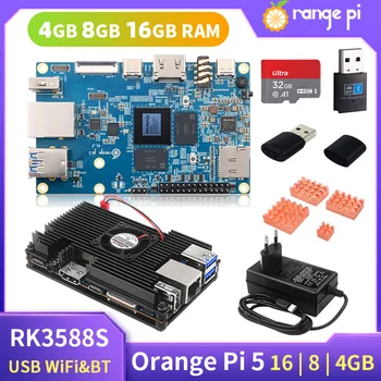 Orange Pi 5 4 / 6 / 16 ГБ оперативной памяти RK3588S, 8-ядерный 64-разрядный модуль Gigabit Ethernet PCIE, Внешний SSD-накопитель WiFi + BT под управлением ОС Android Debian