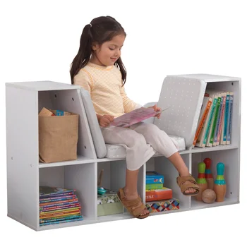 Книжный шкаф с уголком для чтения, 6 полок, Белая книжная полка детская книжная полка