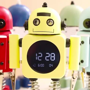 Креативный металлический будильник Современный детский будильник-робот -Аналоговые бесшумные световые часы