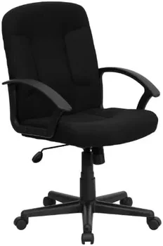 Кресло для руководителя из черной ткани со средней спинкой, вращающееся офисное кресло с нейлоновыми подлокотниками