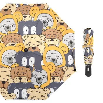 Мультяшные лохматые собаки, три складных женских автоматических зонта, мужской зонтик, защита от солнца, дорожный зонт, инструмент для защиты от дождя