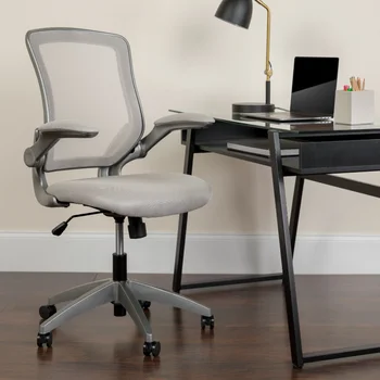 Поворотный эргономичный офисный стул со средней спинкой из серой сетки, поворотный Эргономичный офисный стул с серой рамой и откидывающимися подлокотниками