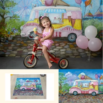 Фургон с мороженым-Портретные фоны для маленьких девочек, фон с ручной росписью, фон для летней художественной фотосъемки для девочек для студии