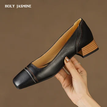 2023 Новая Модная обувь из натуральной кожи, женские туфли на высоком каблуке, Модные офисные модельные туфли, Весна-лето, женские туфли-лодочки черного цвета на высоком каблуке