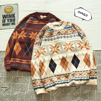 2023 Пуловеры, Винтажный Ретро Рождественский свитер, Пара мужских вязаных свитеров, Зимний теплый Повседневный Корейский Уличный Harajuku