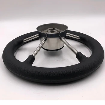 5-спицевое морское черное рулевое колесо из пенополиуретана с мягким захватом 25 градусов с центральной крышкой для надувной лодки диаметром 11 дюймов 280 мм