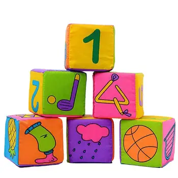 6 шт./компл., детские игрушки, конструкторы, милый рисунок, ткань для раннего обучения, мягкие блоки для прорезывания зубов для малышей, интерактивная игра для родителей и детей