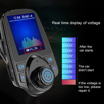 Bluetooth 5.0 FM-передатчик, модулятор, цветной экран, Беспроводная громкая связь, автомобильный MP3-плеер, двойное USB-зарядное устройство с дистанционным управлением