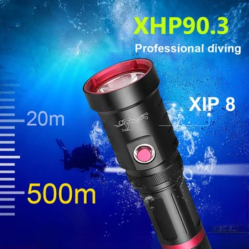 IPX8 Водонепроницаемый Профессиональный Фонарик XHP90.3 для дайвинга, супер яркий светодиодный фонарь для дайвинга, Перезаряжаемый фонарь для подводной рыбалки