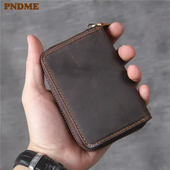 PNDME для мужчин и женщин, высококачественная воловья кожа, винтажный минималистичный кошелек, кошелек для кредитных карт, дизайнерский держатель, кошельки для монет
