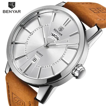 Relogio Masculino BENYAR, элитный бренд, мужские кварцевые часы с аналоговым дисплеем даты, 30 м, повседневные часы с водонепроницаемым ремешком из натуральной кожи