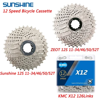 SUNSHINE 12 Скоростная Кассета для MTB дорожного велосипеда ZEOT 11-34/46/50/ Цепь маховика 52T KMC X12 116 звеньев для велосипедных Деталей SHIMANO SRAM