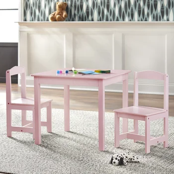 Детский набор из 3 предметов, стол и стул, розовый