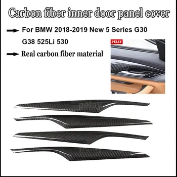 Для BMW 2018-2019 Новая 5 серия G30 G38 525Li 530, Аксессуары для отделки внутренней дверной ручки из настоящего Углеродного волокна