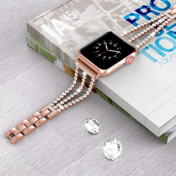 Женский Блестящий браслет для Apple Watch SE/6/7, ремешок 44 мм 42 мм, соответствующий Нарядному Браслету из нержавеющей Стали для iWatch 3, ремешок 40/38 мм