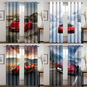 Затемняющая занавеска для детской спальни Гоночный автомобиль 3D Печатные Оконные шторы Шторы для гостиной 2шт 90% Высокой Затененности