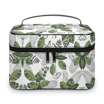 Косметичка с индивидуальным рисунком, Косметичка с принтом зеленых листьев, Многофункциональная косметичка, сумка для мытья туалетных принадлежностей