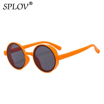 Модные Круглые солнцезащитные очки в стиле панк, Ins, Популярные ретро Женские очки, Модные хип-хоп Оттенки, Рок-н-Ролл, Черные Оранжевые Паровые Очки UV400