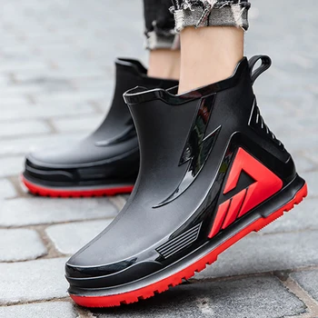 Модные мужские непромокаемые ботинки для влюбленных, уличные нескользящие водонепроницаемые рабочие ботинки для воды, дождевики на платформе для пары, обувь для рыбалки
