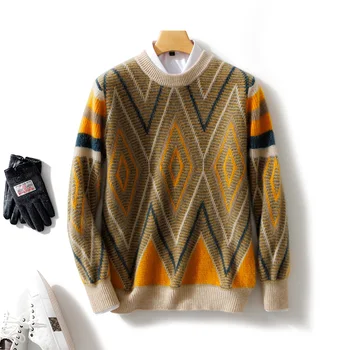 Модный Мужской Шерстяной Свитер, Зимний утепленный мужской пуловер из 100% шерсти Премиум-класса