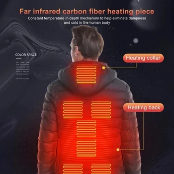 Мужская куртка с подогревом в 9 зонах USB, зимние уличные куртки с электрическим подогревом, теплое тепловое пальто Sprots, одежда с подогревом, хлопковая куртка