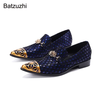 Мужская обувь в стиле вестерн Batzuzhi 2021, модные мужские кожаные модельные туфли Genunine, мужские вечерние свадебные кожаные туфли с синими перьями для мужчин!