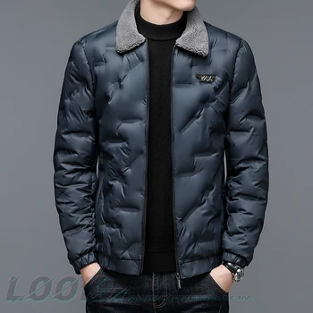 Мужское модное теплое толстое зимнее пальто с повседневным и стильным воротником рубашки, легкая хлопковая куртка, корейская версия, короткий фасон
