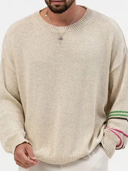 Мужской пуловер с круглым вырезом и длинными рукавами, тонкий свитер