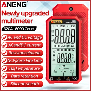 Мультиметр ANENG 620A, интеллектуальные цифровые транзисторные тестеры, 6000 отсчетов, True RMS, автоматический измеритель электрической емкости, Температурное сопротивление