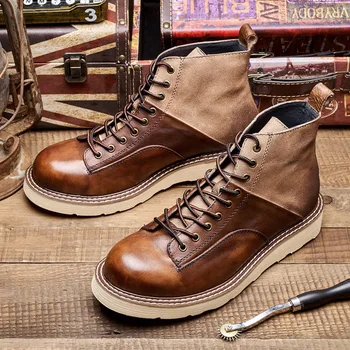 Новая винтажная британская мужская обувь, Высококачественные японские уличные ботинки из коровьей кожи, Весенне-осенние ботильоны, мужские мотоциклетные ботинки