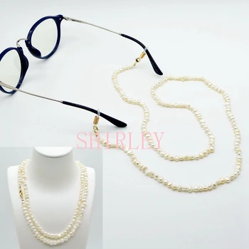 Новая цепочка для очков, ожерелье-цепочка из белого натурального жемчуга, ювелирные изделия двойного назначения, маленькие аксессуары для очков из белого жемчуга, ожерелье