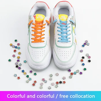 Новые шнурки с цветочным узором и бриллиантами, без завязок, разноцветные шнурки для обуви со стразами, без завязок, эластичные шнурки для кроссовок, для детей и взрослых, плоские шнурки