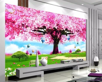 обои beibehang papel de parede на заказ Настенный телевизор диван в гостиной теплые романтические обои с фиолетовым деревом