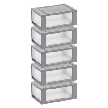 Пластиковый выдвижной ящик для хранения на 6 литров, серый, набор из 5