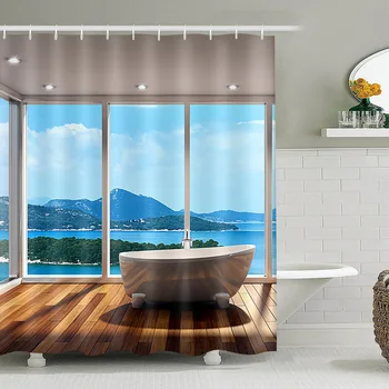Пляжный пейзаж Вид из окна Занавеска для душа в ванной комнате Скандинавская простота Ширмы для ванны Занавеска для ванной из водонепроницаемого полиэстера Для ванной комнаты
