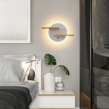 Прикроватный светильник из массива дерева с выключателем в скандинавском стиле для гостиной, украшение стен в проходе, простые современные светильники для спальни