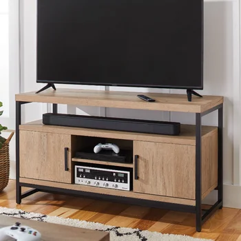 Промышленная деревянная Прямоугольная медиа-консоль Jace для телевизоров до 55 дюймов, стол из натурального дуба в телевизионном салоне