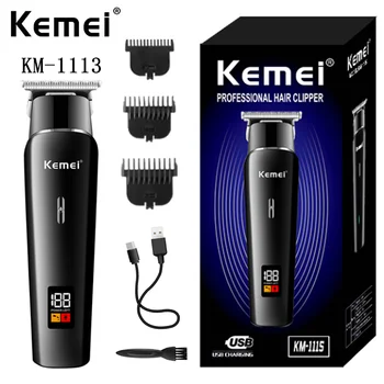 Профессиональная Беспроводная Портативная Мужская машинка для стрижки волос с низким уровнем шума USB Kemei KM-1113, Светодиодные парикмахерские машины, Перезаряжаемый Триммер для волос