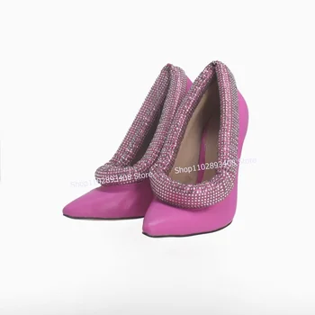 Розовые туфли-лодочки с острым носком и кристаллами, летняя женская обувь без застежки на высоком тонком каблуке, модные вечерние туфли Zapatillas Mujer