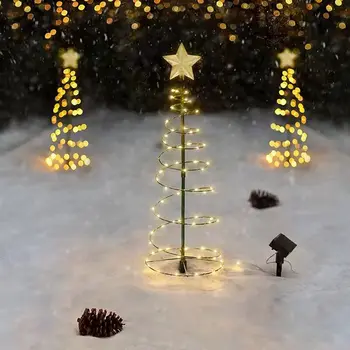 Светодиодные фонари для Рождественской Елки, Солнечная Светодиодная Металлическая Спиральная Рождественская Гирлянда, Лампа для украшения праздников в помещении и на открытом воздухе для домашнего сада