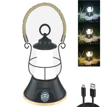 Светодиодный фонарь для кемпинга, перезаряжаемый металлический фонарь для кемпинга в стиле ретро, подвесной винтажный светильник на батарейках, переносная лампа для палатки с водяным полом