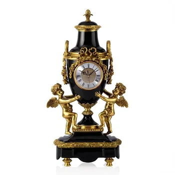 Французская европейская роскошь, изысканные бронзовые резные латунные часы с ангелом, украшение для гостиной, украшения для камина, ретро рабочий стол 