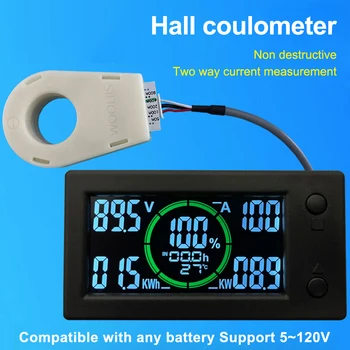 Цветной экран Bluetooth Кулонометр Холла Тестер Емкости Батареи Индикатор Напряжения Тока Измеритель Мощности DC0-300V 50A 100A 200A 400A